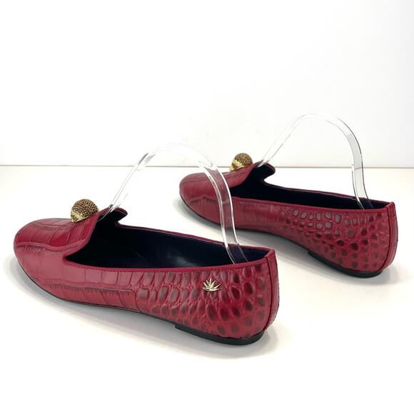 Rare New Red Flat/Loafer Sz 9/39 Jeweled Skull Alligator Leather Karen Beckmann - Picture 10 of 14
